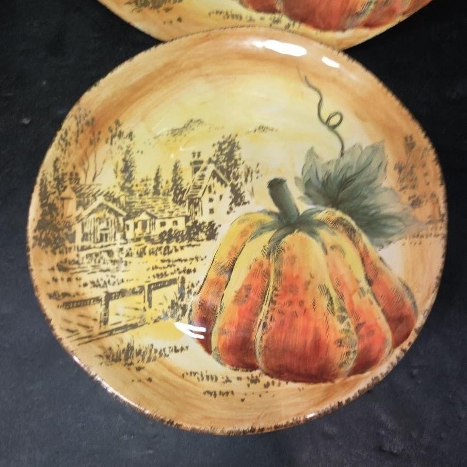 Maxcera Pumpkin Fest Decorative Salad Plates, Set of 2, Vintage Autumn Decor - Thumbnail 3
