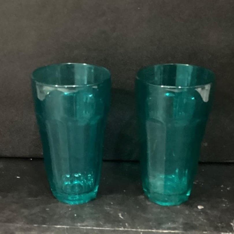 Pasabahce Teal Paneled Tumblers, Set of 2, Vintage Water Glasses, Drinkware - Thumbnail 7