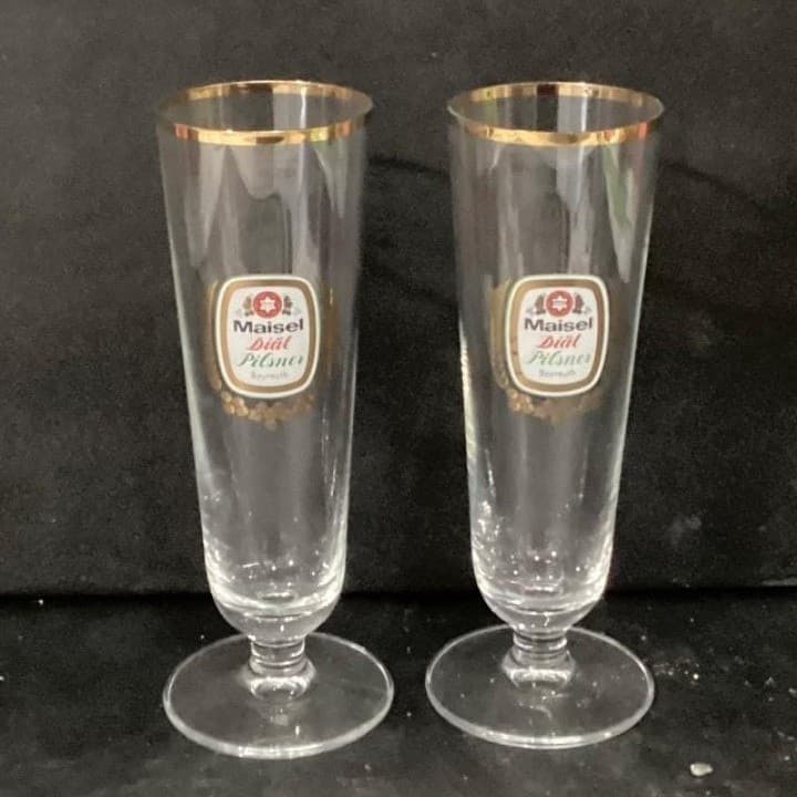 Maisel's Diat Pilsner Beer Glasses, Set of 2, Vintage Bayreuth Brewery Glassware - Thumbnail 8