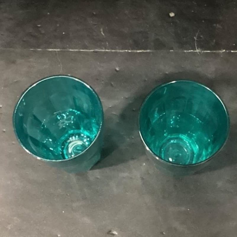 Pasabahce Teal Paneled Tumblers, Set of 2, Vintage Water Glasses, Drinkware - Thumbnail 4