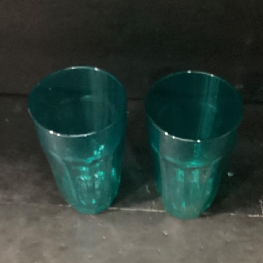 Pasabahce Teal Paneled Tumblers, Set of 2, Vintage Water Glasses, Drinkware - Thumbnail 3