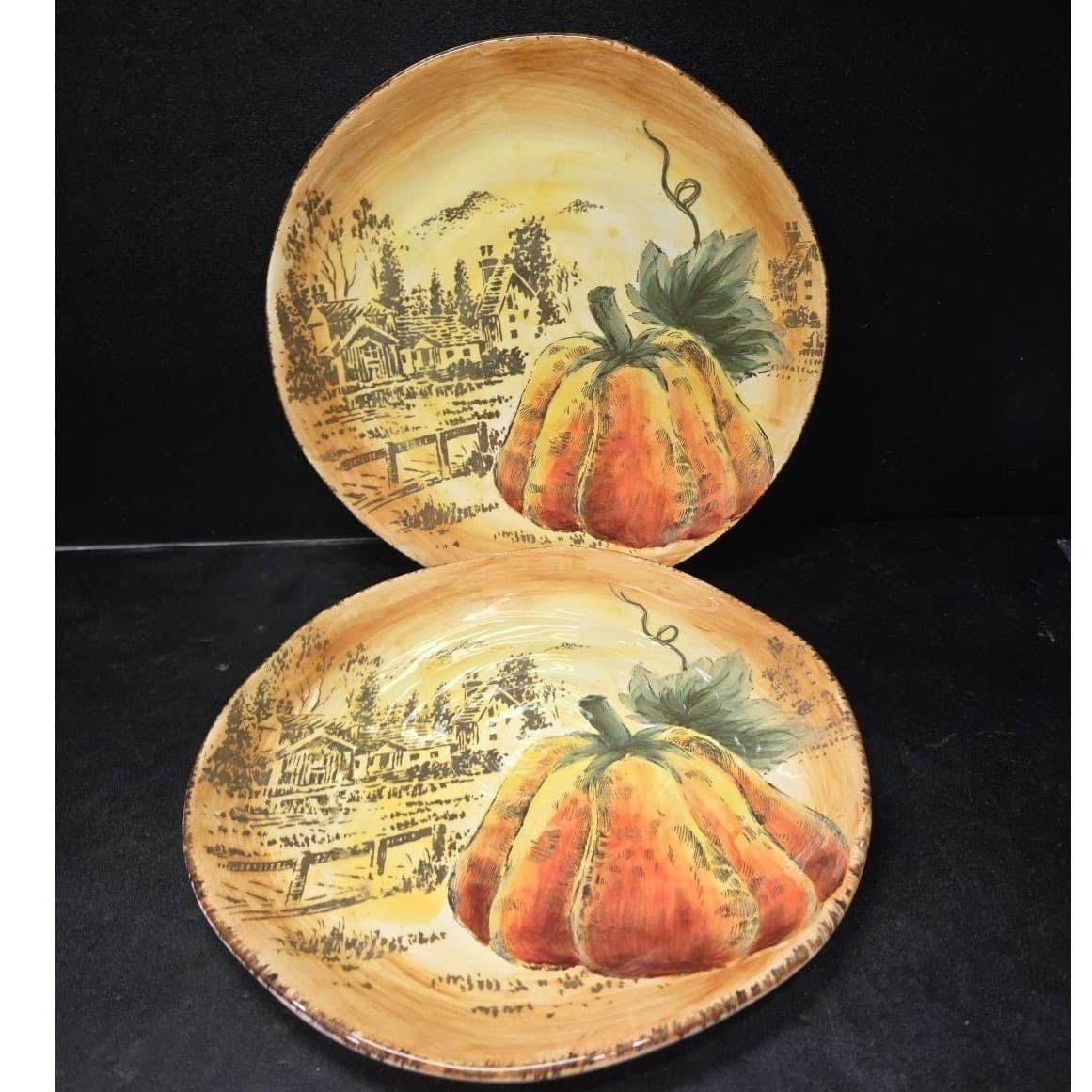 Maxcera Pumpkin Fest Decorative Salad Plates, Set of 2, Vintage Autumn Decor - Thumbnail 2