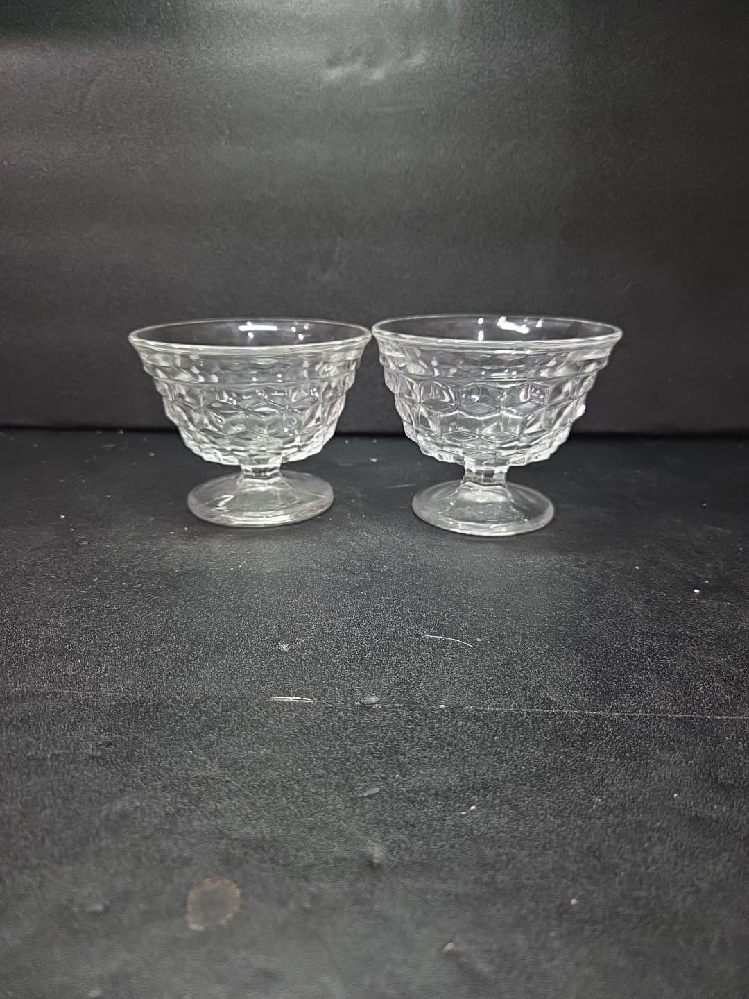 Fostoria American Cubist Sundae Dishes, Set of 2, Clear Goblet, 3" Dessert Bowls