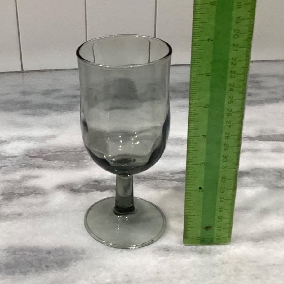 Duz Crystal Smoke Gray Water Goblets, Set of 2, Mid Century Footed Glasses - Thumbnail 6