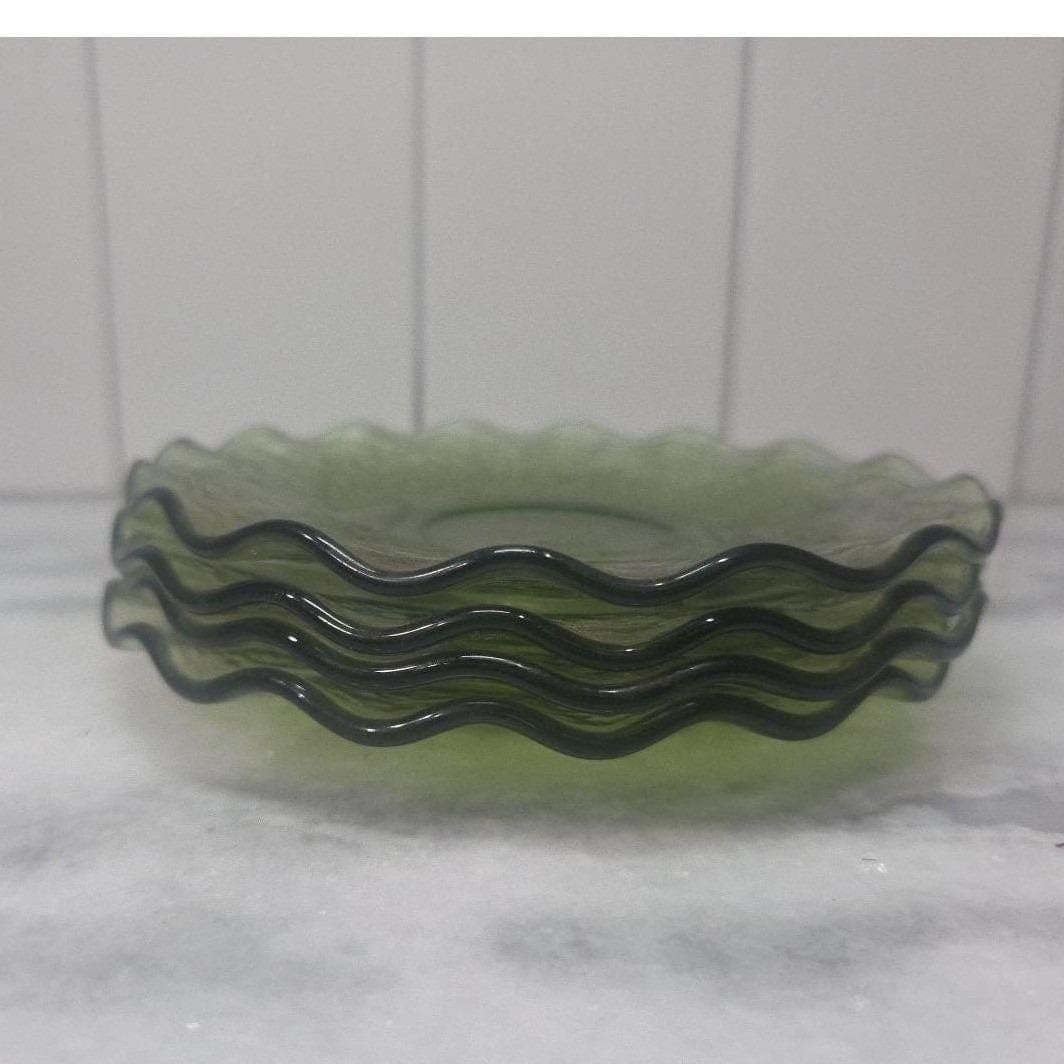 Hazel Atlas Pebblestone Avocado Green Saucers, Set of 4 Vintage Depression Glass - Thumbnail 8
