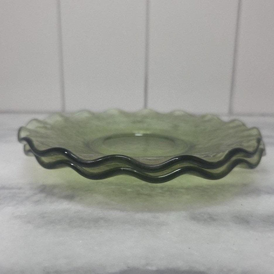 Hazel Atlas Pebblestone Avocado Green Saucers, Set of 2 Vintage Depression Glass - Thumbnail 6