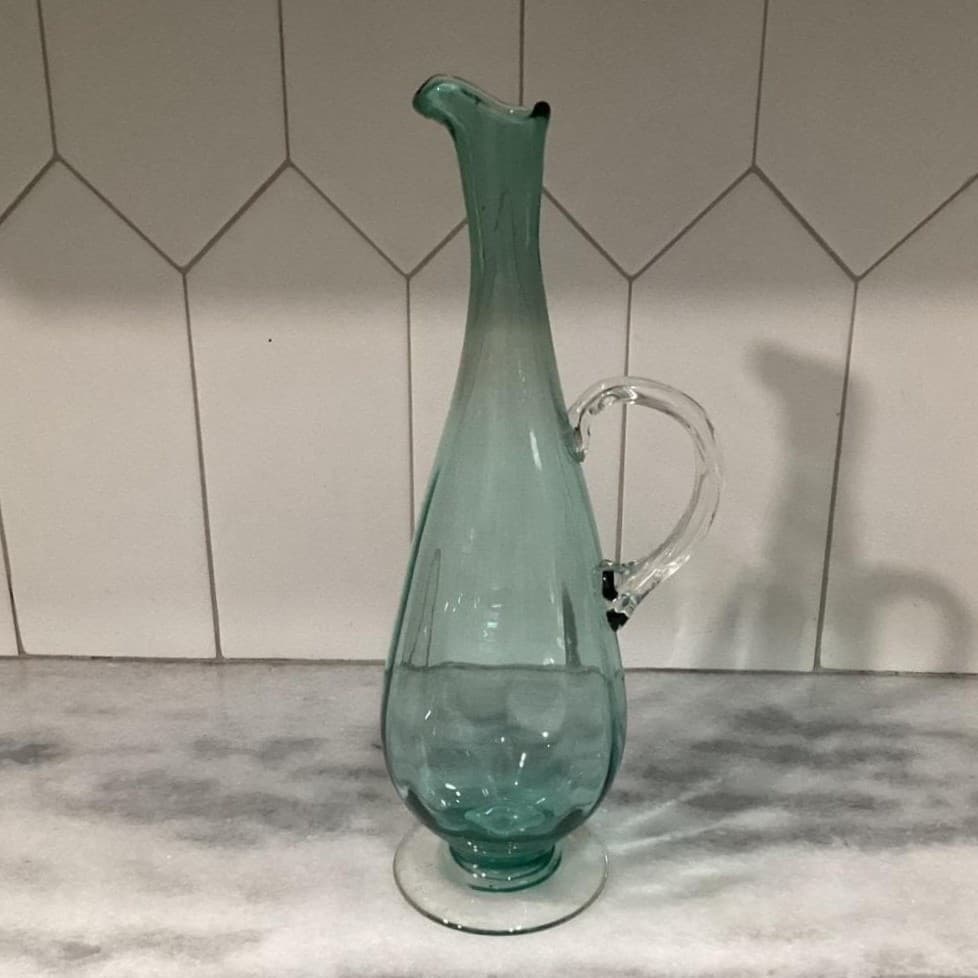 Decanter with Cordials Set 6-Piece Light Green Blue Twisted Clear Stems Elegant - Thumbnail 12
