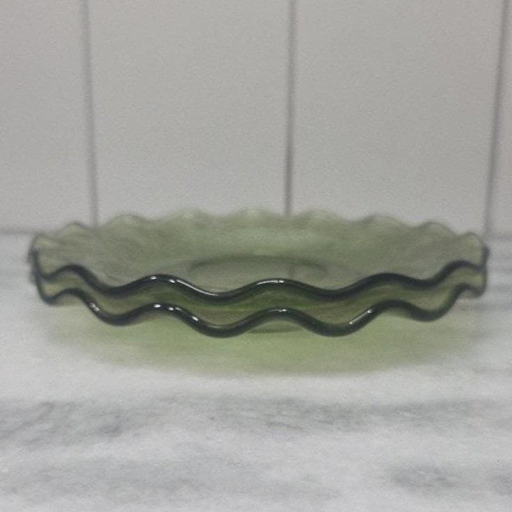 Hazel Atlas Pebblestone Avocado Green Saucers, Set of 2 Vintage Depression Glass - Thumbnail 8