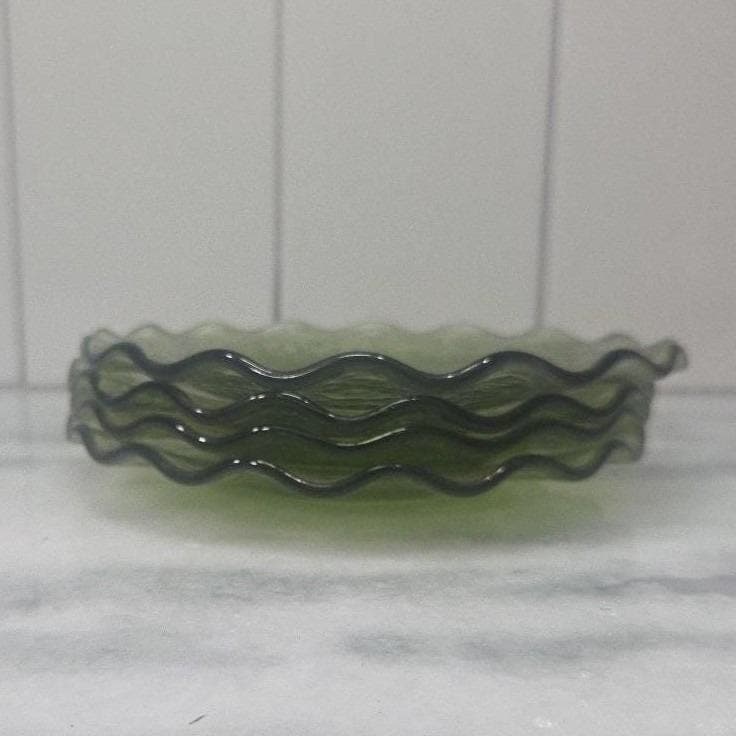 Hazel Atlas Pebblestone Avocado Green Saucers, Set of 4 Vintage Depression Glass - Thumbnail 7