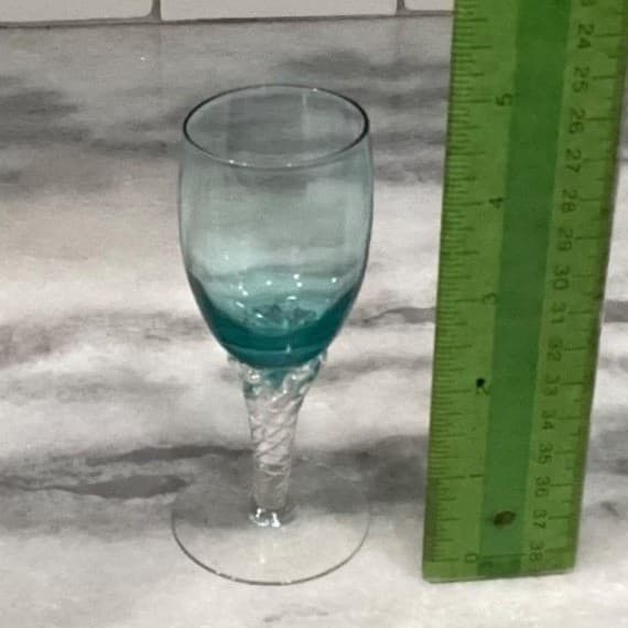 Decanter with Cordials Set 6-Piece Light Green Blue Twisted Clear Stems Elegant - Thumbnail 10