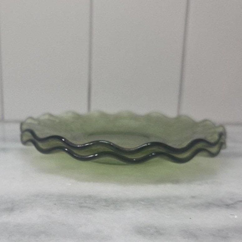 Hazel Atlas Pebblestone Avocado Green Saucers, Set of 2 Vintage Depression Glass - Thumbnail 9