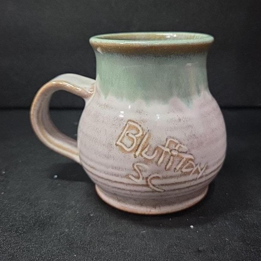 Studio Pottery Sippin' Cow Mug, Artisan Signed Vintage Stoneware, Gray Green Tan - Thumbnail 9