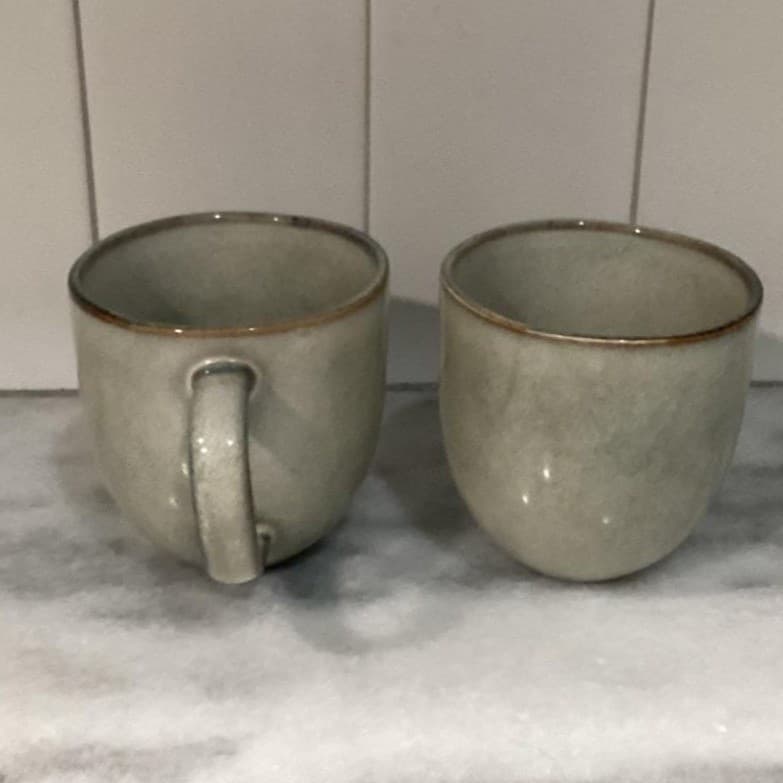Gladelig Style Stoneware Coffee Mugs Tea Cups gray edged brown Set Of 2 - Thumbnail 9