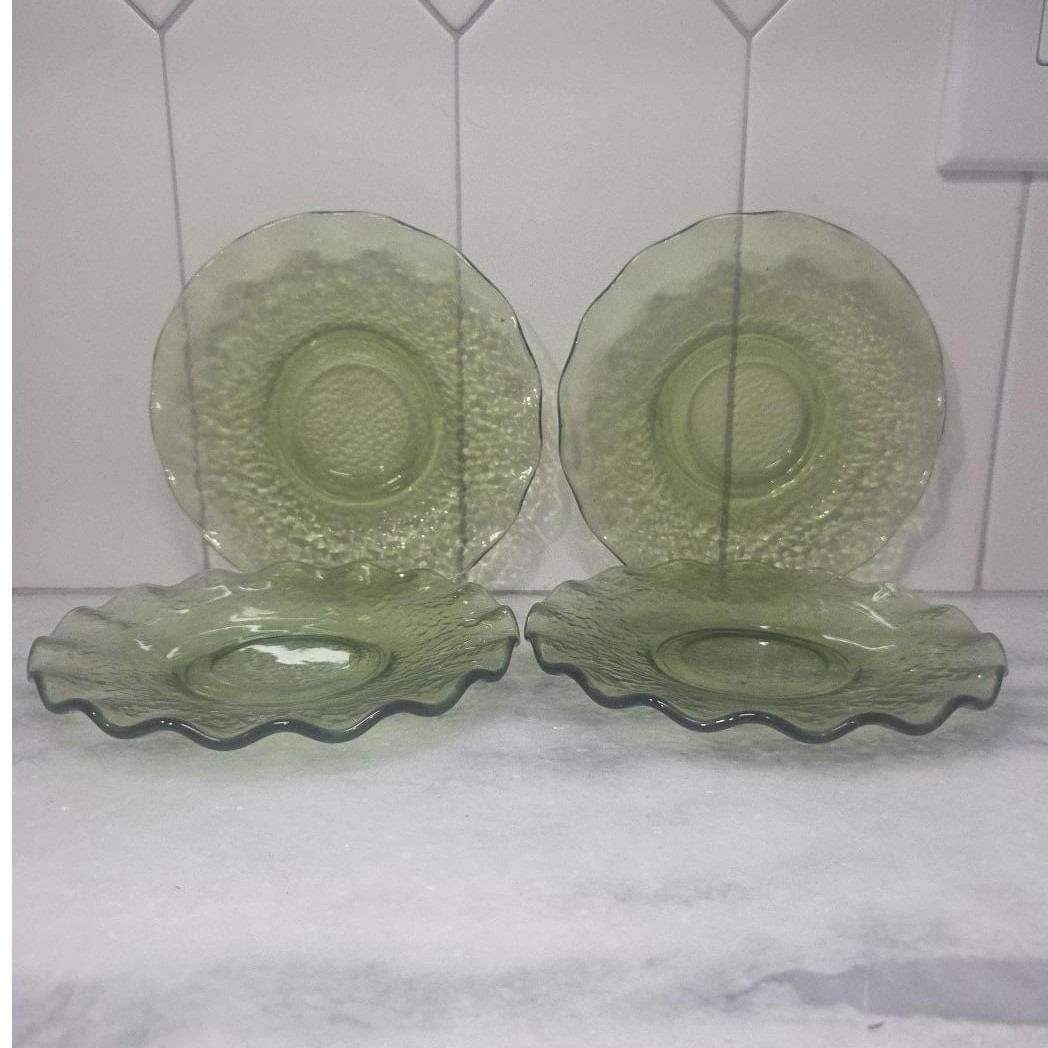 Hazel Atlas Pebblestone Avocado Green Saucers, Set of 4 Vintage Depression Glass - Thumbnail 5