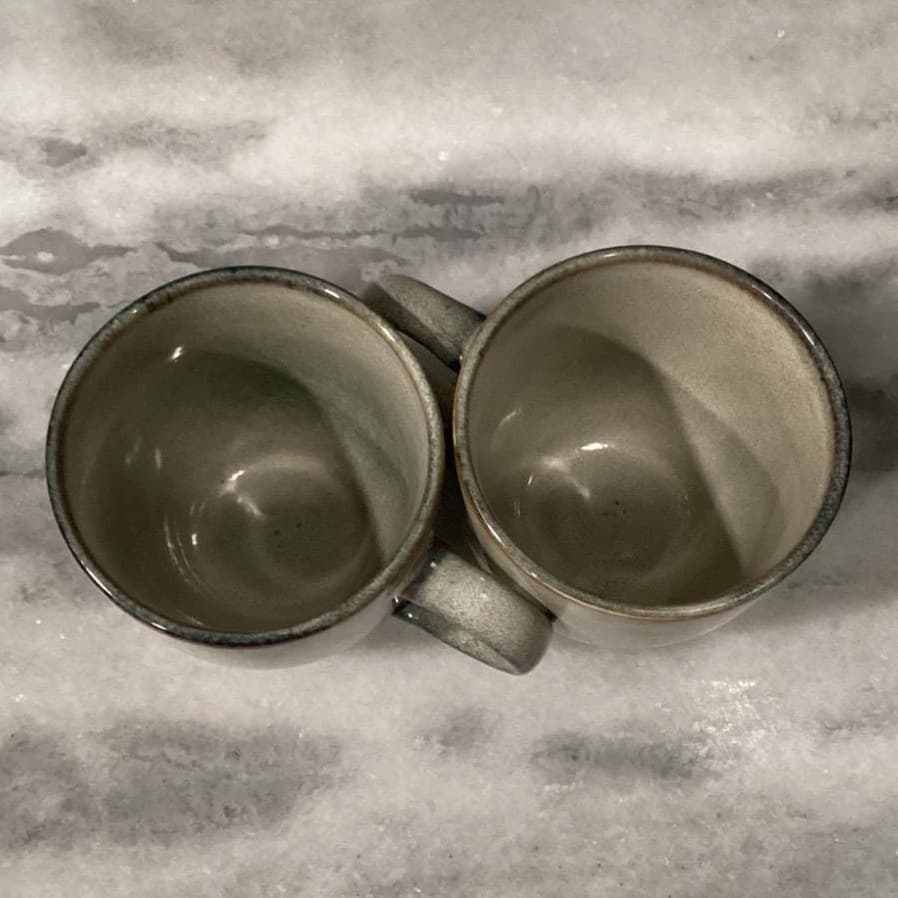 Gladelig Style Stoneware Coffee Mugs Tea Cups gray edged brown Set Of 2 - Thumbnail 3