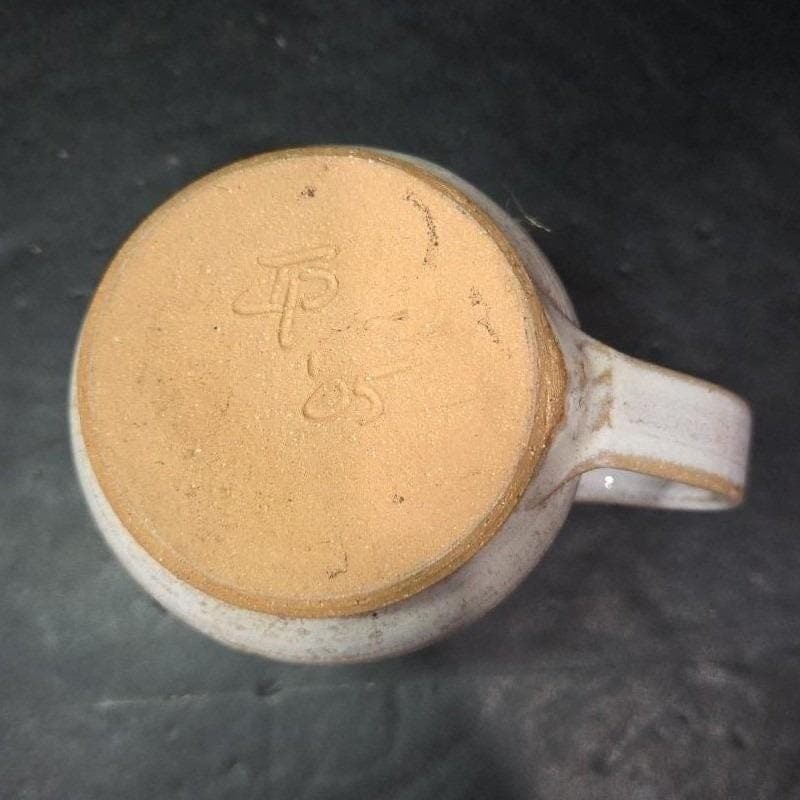 Studio Pottery Sippin' Cow Mug, Artisan Signed Vintage Stoneware, Gray Green Tan - Thumbnail 4