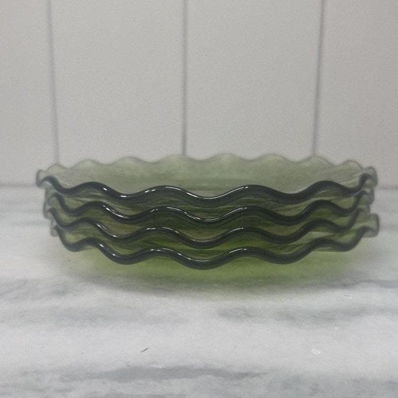 Hazel Atlas Pebblestone Avocado Green Saucers, Set of 4 Vintage Depression Glass - Thumbnail 6