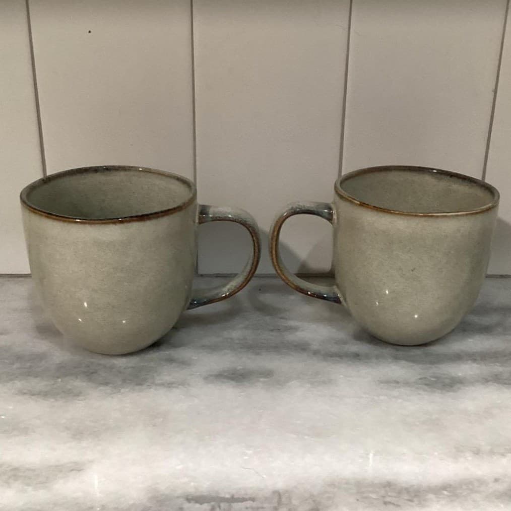 Gladelig Style Stoneware Coffee Mugs Tea Cups gray edged brown Set Of 2 - Thumbnail 4