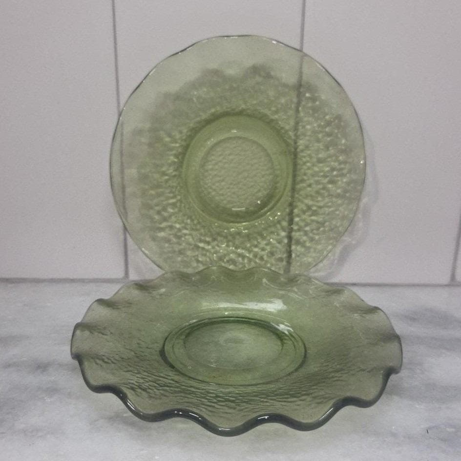 Hazel Atlas Pebblestone Avocado Green Saucers, Set of 2 Vintage Depression Glass - Thumbnail 3