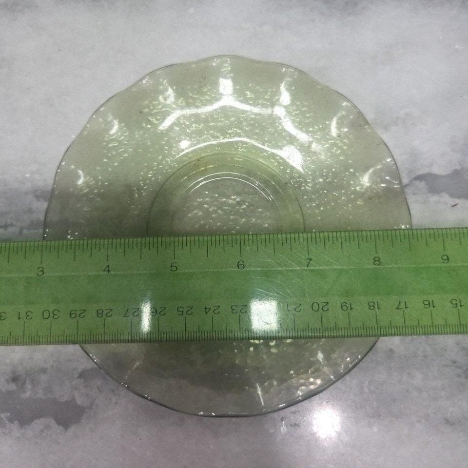 Hazel Atlas Pebblestone Avocado Green Saucers, Set of 2 Vintage Depression Glass - Thumbnail 2