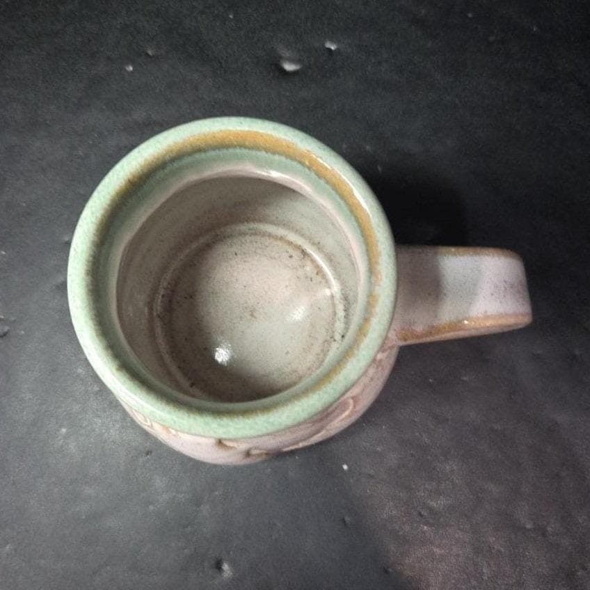 Studio Pottery Sippin' Cow Mug, Artisan Signed Vintage Stoneware, Gray Green Tan - Thumbnail 5
