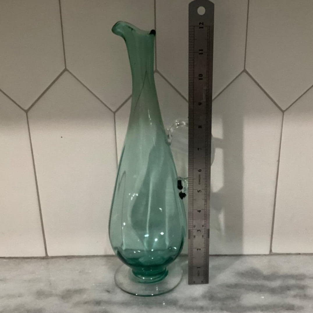 Decanter with Cordials Set 6-Piece Light Green Blue Twisted Clear Stems Elegant - Thumbnail 9