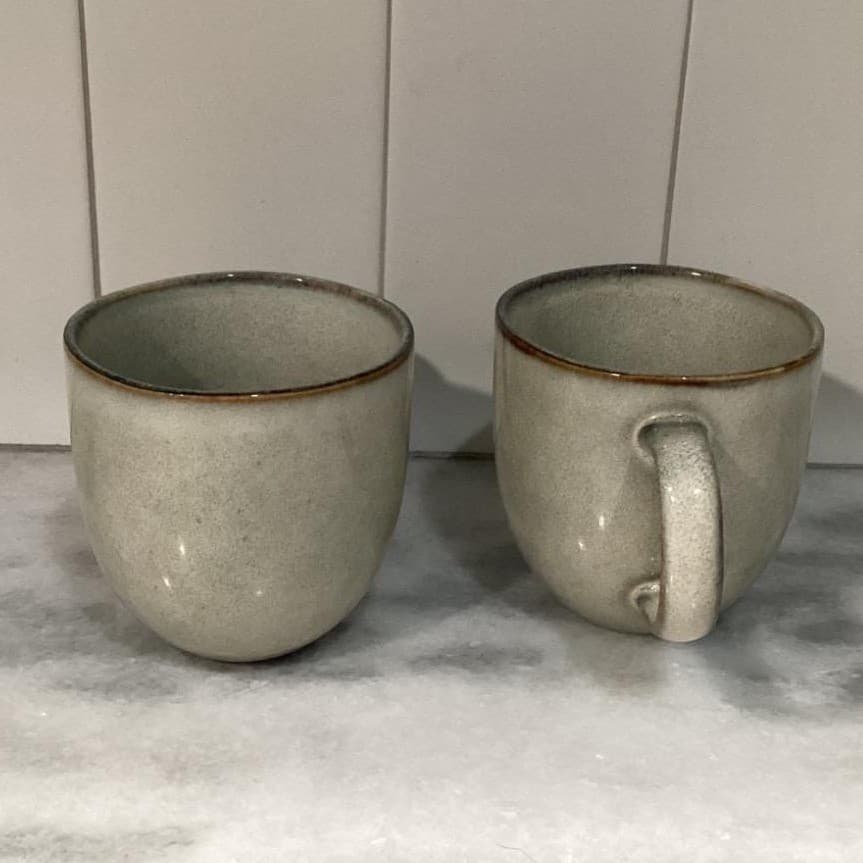 Gladelig Style Stoneware Coffee Mugs Tea Cups gray edged brown Set Of 2 - Thumbnail 5