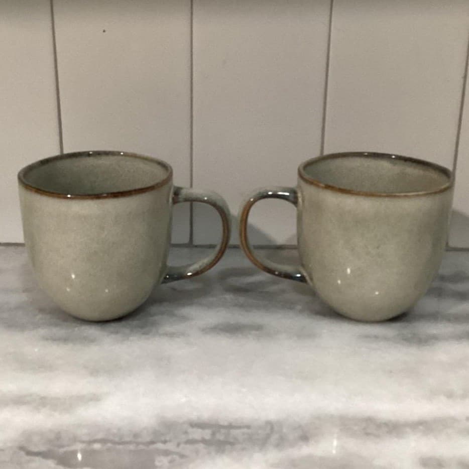 Gladelig Style Stoneware Coffee Mugs Tea Cups gray edged brown Set Of 2 - Thumbnail 2