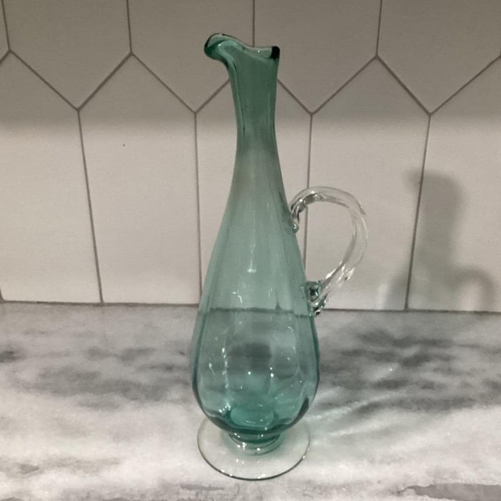 Decanter with Cordials Set 6-Piece Light Green Blue Twisted Clear Stems Elegant - Thumbnail 6