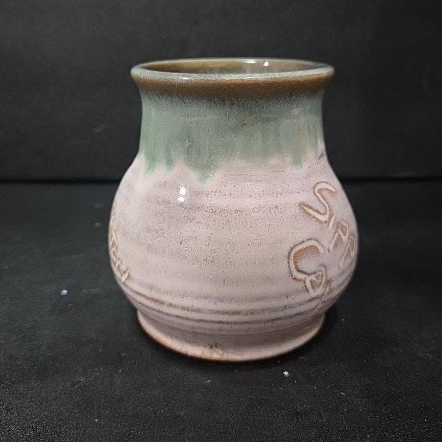 Studio Pottery Sippin' Cow Mug, Artisan Signed Vintage Stoneware, Gray Green Tan - Thumbnail 8
