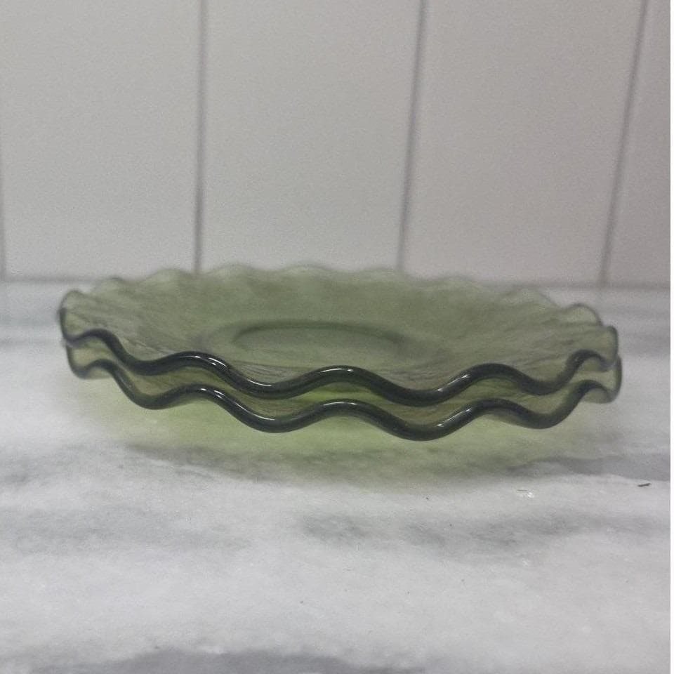 Hazel Atlas Pebblestone Avocado Green Saucers, Set of 2 Vintage Depression Glass - Thumbnail 7