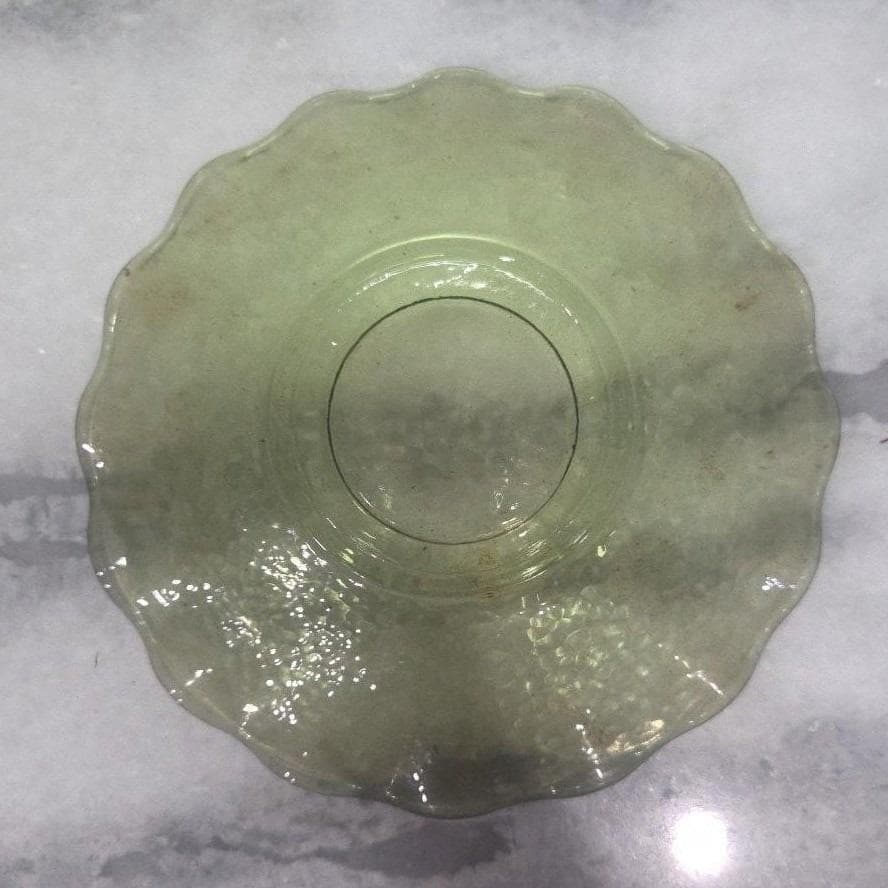 Hazel Atlas Pebblestone Avocado Green Saucers, Set of 2 Vintage Depression Glass - Thumbnail 5