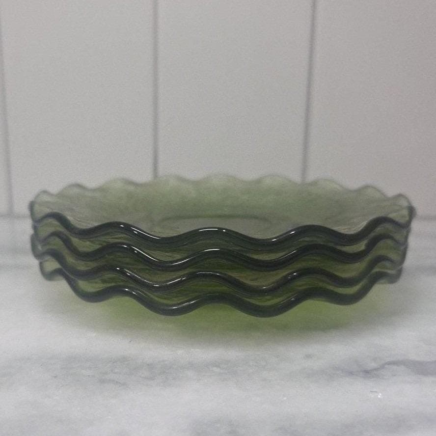 Hazel Atlas Pebblestone Avocado Green Saucers, Set of 4 Vintage Depression Glass - Thumbnail 9