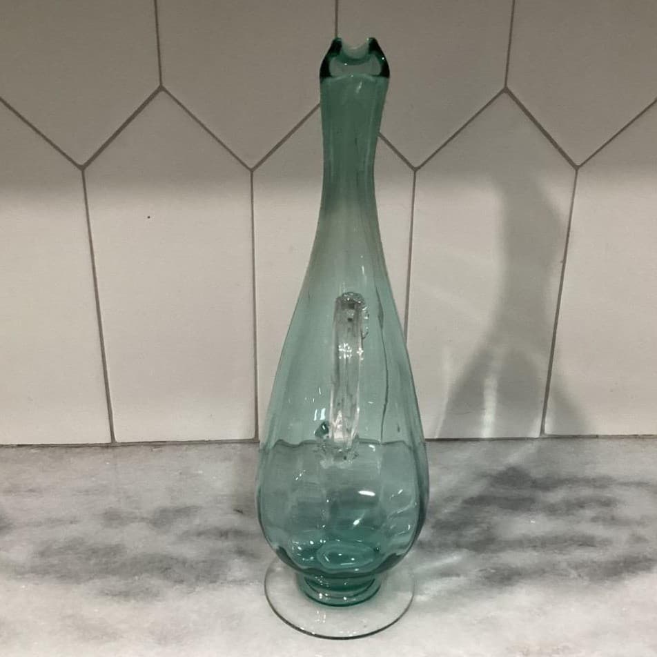 Decanter with Cordials Set 6-Piece Light Green Blue Twisted Clear Stems Elegant - Thumbnail 15