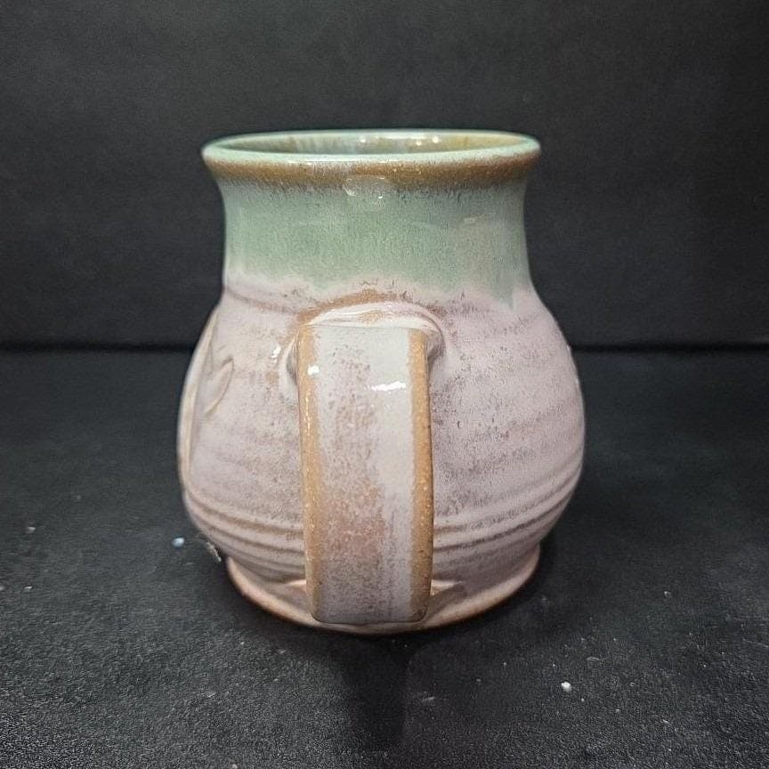 Studio Pottery Sippin' Cow Mug, Artisan Signed Vintage Stoneware, Gray Green Tan - Thumbnail 10