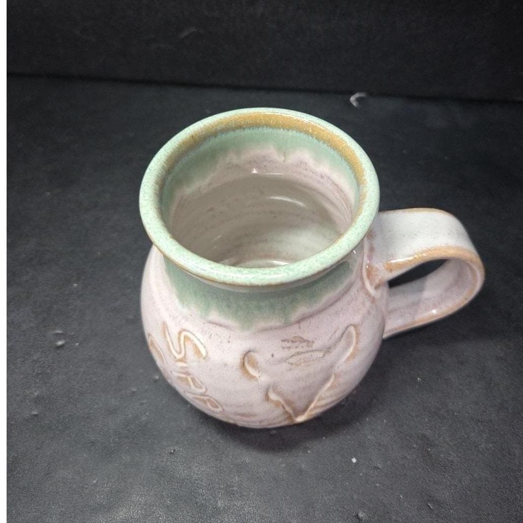Studio Pottery Sippin' Cow Mug, Artisan Signed Vintage Stoneware, Gray Green Tan - Thumbnail 6