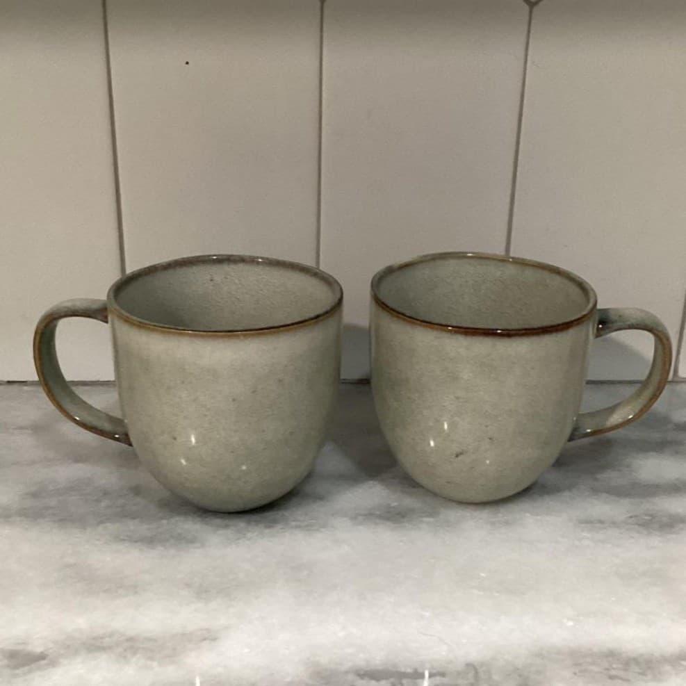 Gladelig Style Stoneware Coffee Mugs Tea Cups gray edged brown Set Of 2 - Thumbnail 8