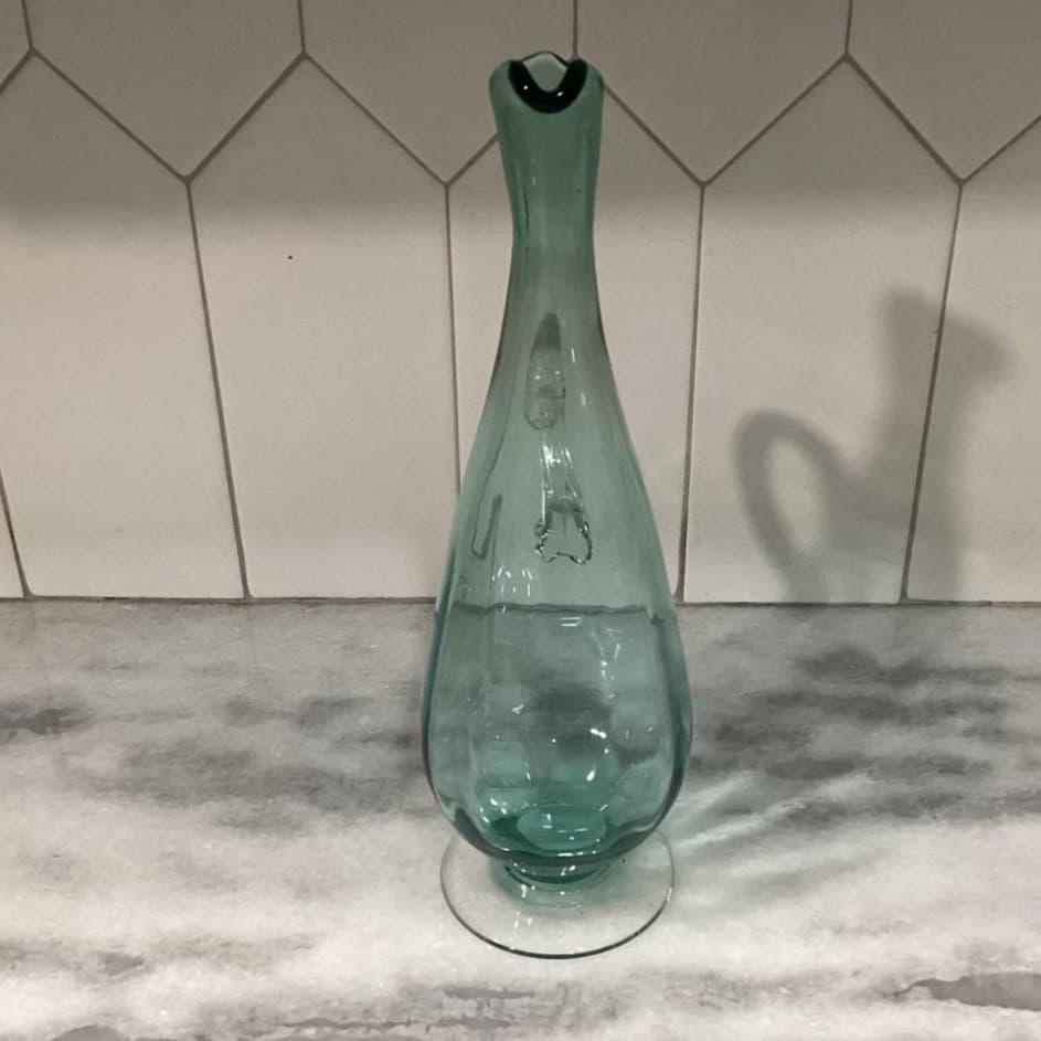 Decanter with Cordials Set 6-Piece Light Green Blue Twisted Clear Stems Elegant - Thumbnail 13