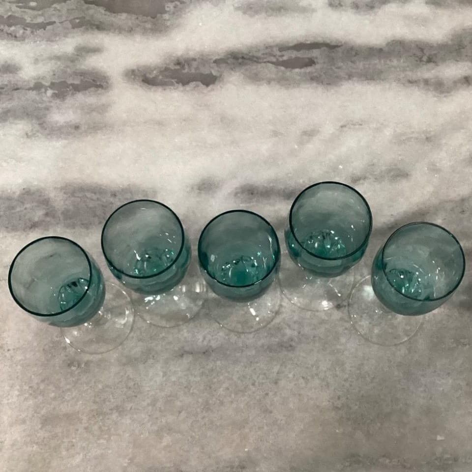Decanter with Cordials Set 6-Piece Light Green Blue Twisted Clear Stems Elegant - Thumbnail 4