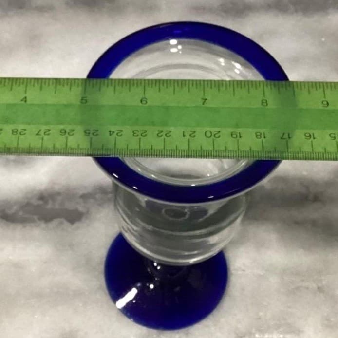 Pier 1 Cobalt Blue Rim Wine Glasses Goblets Mouth Blown Mexico Set Of 2 - Thumbnail 7