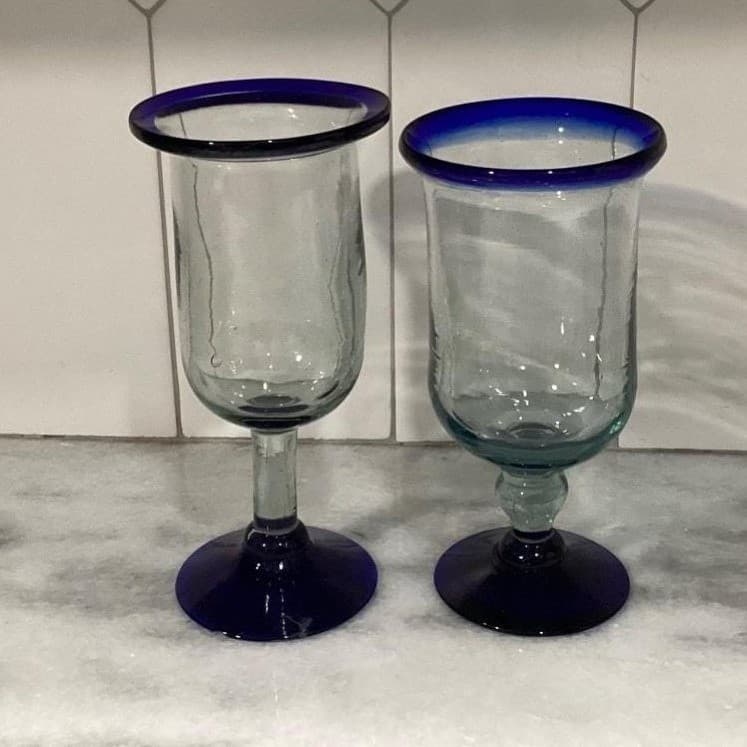 Pier 1 Cobalt Blue Rim Wine Glasses Goblets Mouth Blown Mexico Set Of 2 - Thumbnail 13