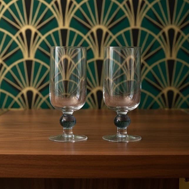 Short Footed Water Goblets Smokey Blue Stem Set Of 2 Vintage Elegant