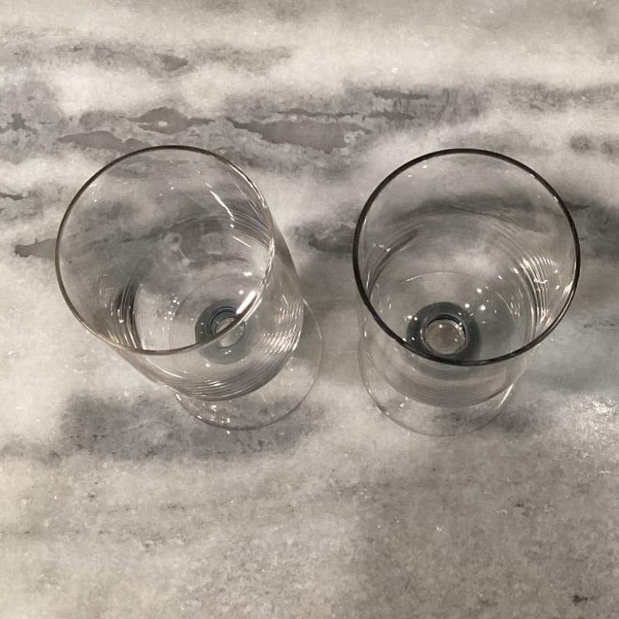 Short Footed Water Goblets Smokey Blue Stem Set Of 2 Vintage Elegant - Thumbnail 4