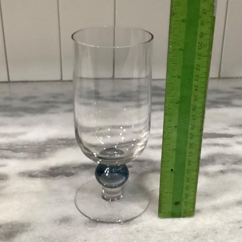 Short Footed Water Goblets Smokey Blue Stem Set Of 2 Vintage Elegant - Thumbnail 6