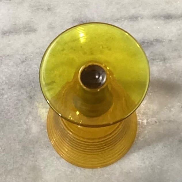 Amber Optic Ribbed Glasses Goblets Depression Era Set Of 4 Mid Century - Thumbnail 5