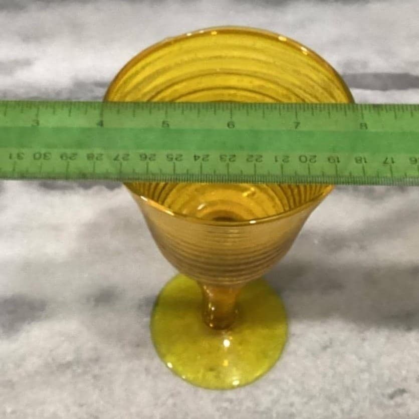 Amber Optic Ribbed Glasses Goblets Depression Era Set Of 4 Mid Century - Thumbnail 7
