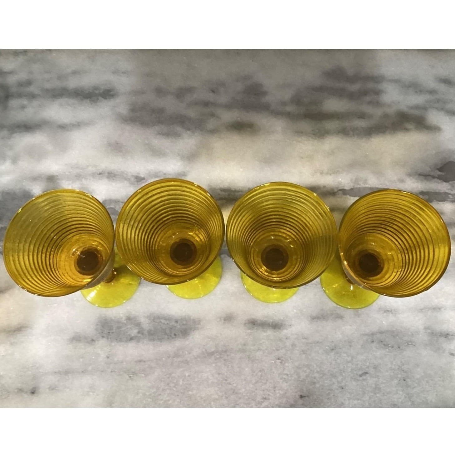 Amber Optic Ribbed Glasses Goblets Depression Era Set Of 4 Mid Century - Thumbnail 4