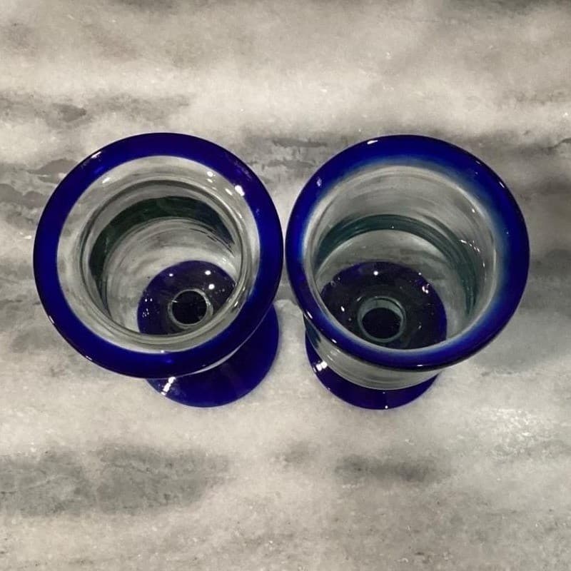 Pier 1 Cobalt Blue Rim Wine Glasses Goblets Mouth Blown Mexico Set Of 2 - Thumbnail 3