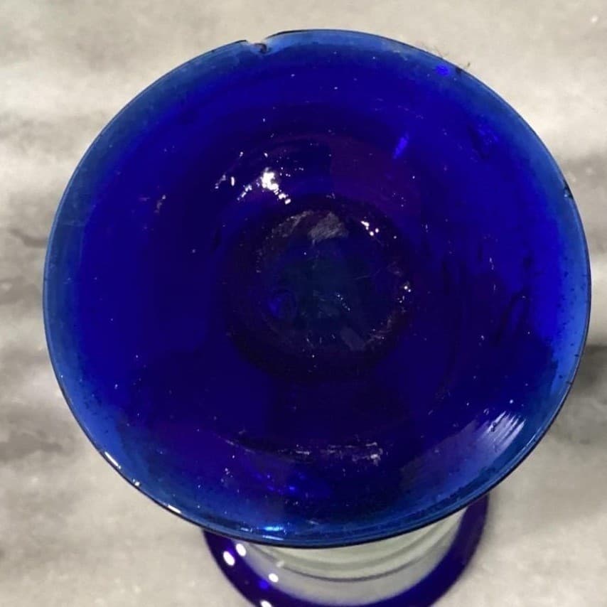 Pier 1 Cobalt Blue Rim Wine Glasses Goblets Mouth Blown Mexico Set Of 2 - Thumbnail 5