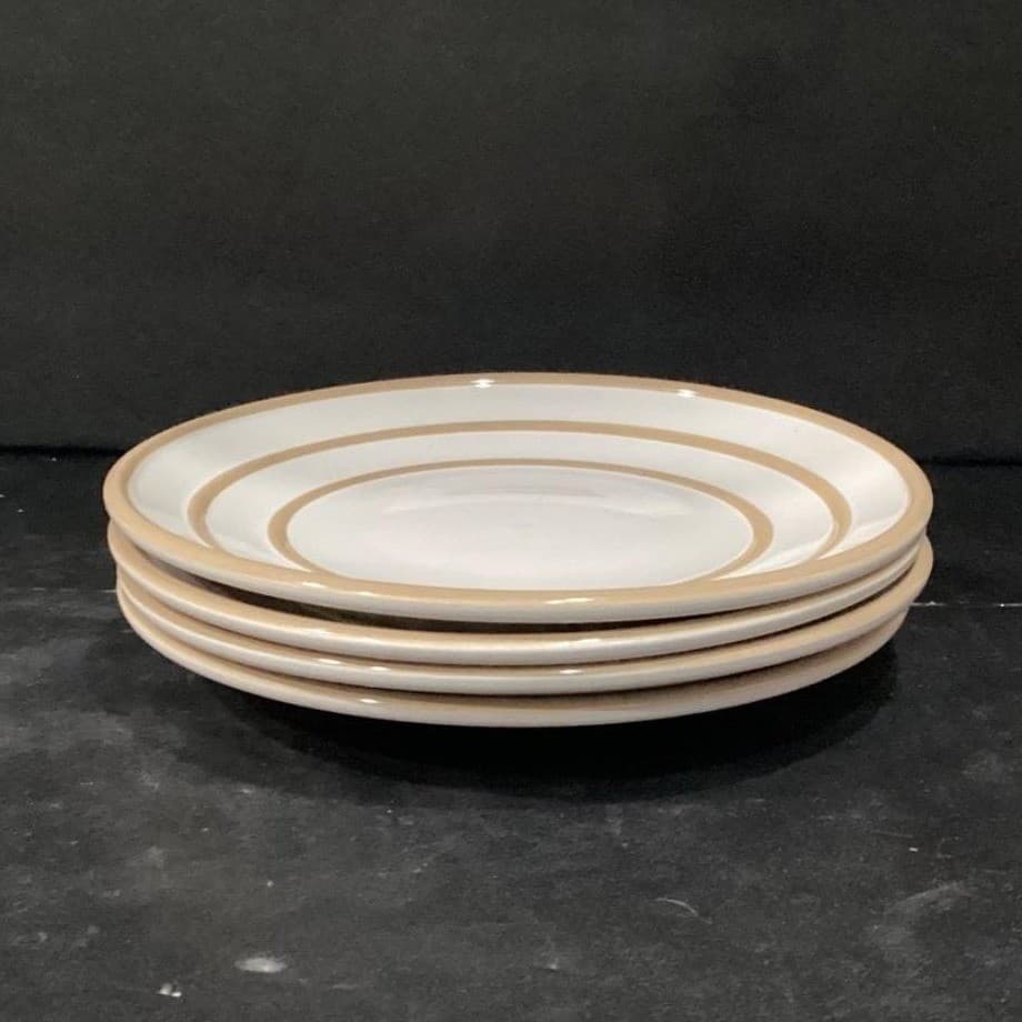 Pfaltzgraff Radius Salad Plates, Set of 4, Vintage Tan Rings Design Dinnerware - Thumbnail 9